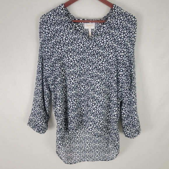 Laundry by Shelli Segal Shirt Womens Small Tunic Top Long Bishop‎ Sleeve V Neck - Picture 1 of 10